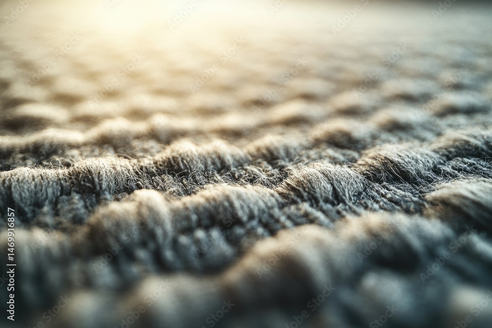 Aufkleber close-up of textured fabric showing soft, fluffy fibers with a wavy pattern illuminated by sunlight.