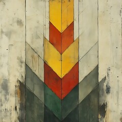 Naklejka premium Abstract chevron wood panel painting; muted earth tones, distressed texture