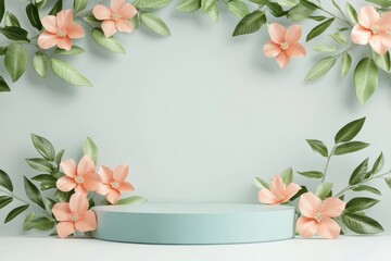 Floral display with podium stage on background