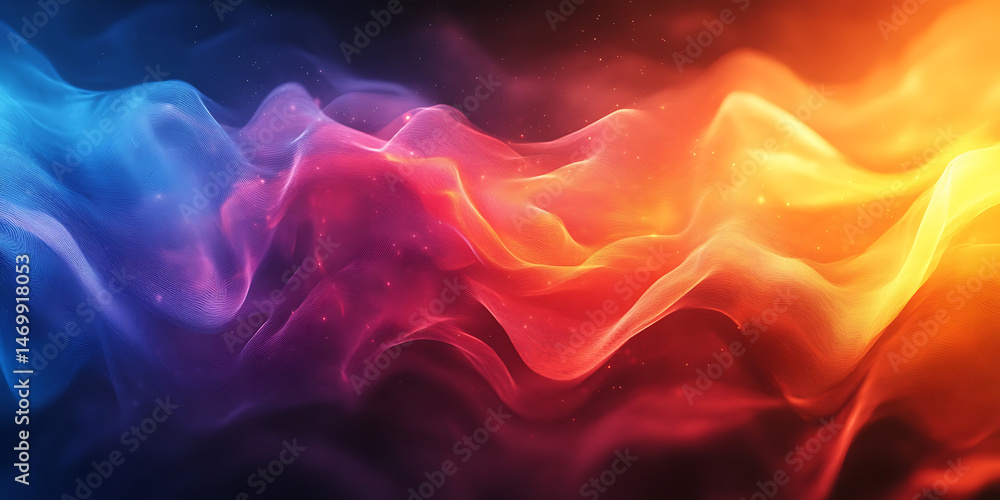 Poster colorful abstract background with fluid shapes and sparkling particles enhancing a dynamic and moder
