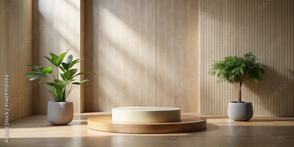 Poster minimalist interior design display featuring a neutral color palette and natural elements