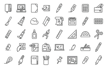 Stationery icons neatly arranged on white