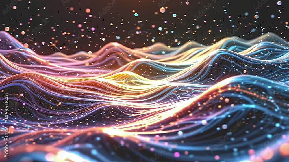 Poster captivating waves of light and color dance through a digital ocean abstract art virtual space immers