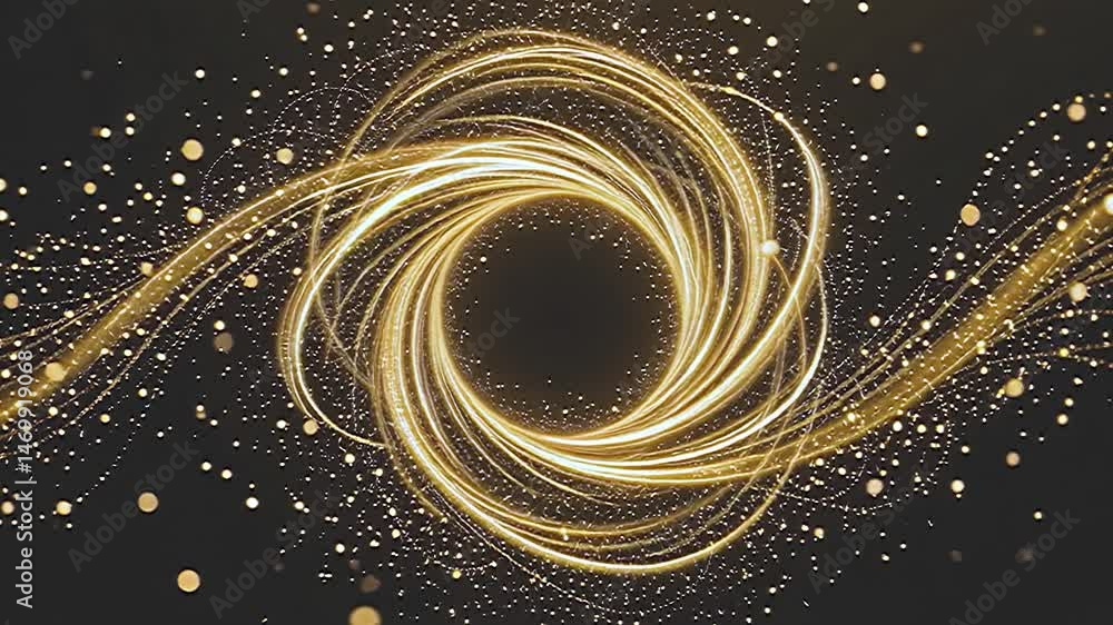 Poster dynamic golden swirl of light and motion abstract digital art studio environment high-resolution vie