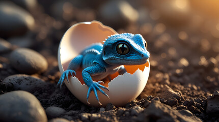 Obraz premium a cute newborn Lizard releasing form egg 