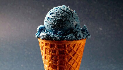 ice cream cone close-up on dark background with space for text