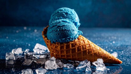 ice cream cone close-up on dark background with space for text