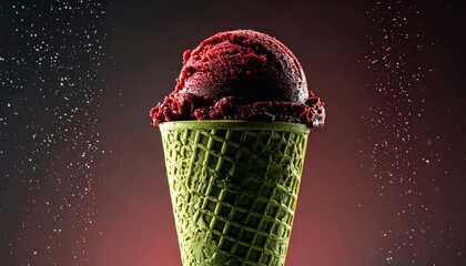 ice cream cone close-up on dark background with space for text