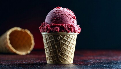 ice cream cone close-up on dark background with space for text