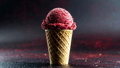 ice cream cone close-up on dark background with space for text