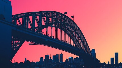 Obraz premium City bridge sunset silhouette.