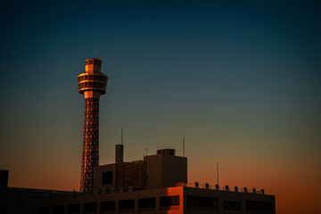 マリンタワーに映える夕日