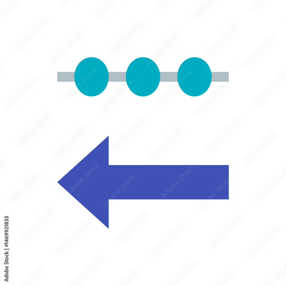 Poster three teal circles above a grey line with a blue arrow pointing left on a white background image vie