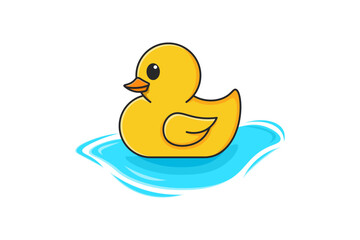 Cute Yellow Rubber Duck Floating on Water – Left Side View Vector