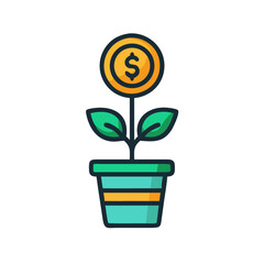 Coin Growing in Pot Investment Icon Design