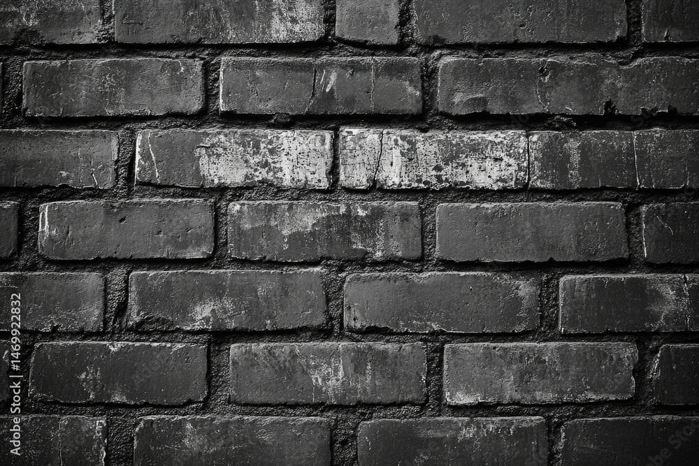 Poster a grayscale image of a dark brick wall with subtle texture and aged appearance.