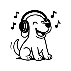 Fototapeta premium A dog with oversized headphones, eyes closed, and tail swaying to imaginary tunes.