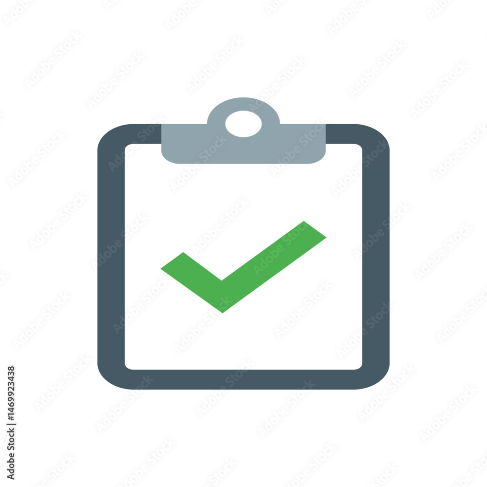 Aufkleber clipboard with a green check mark indicating completion or approval on a white background image here