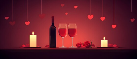 A banner with three wine glasses and a bunch of flowers