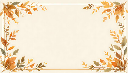 Elegant autumn-themed frame with warm orange, yellow, and brown leaves in each corner, perfect for seasonal invitations, cards, or decorative text.