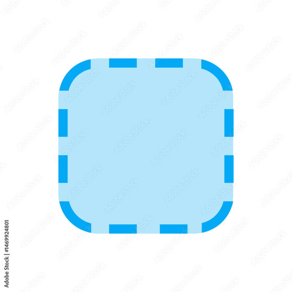 Poster light blue rounded square shape with a dashed blue border and light blue fill in a simple design
