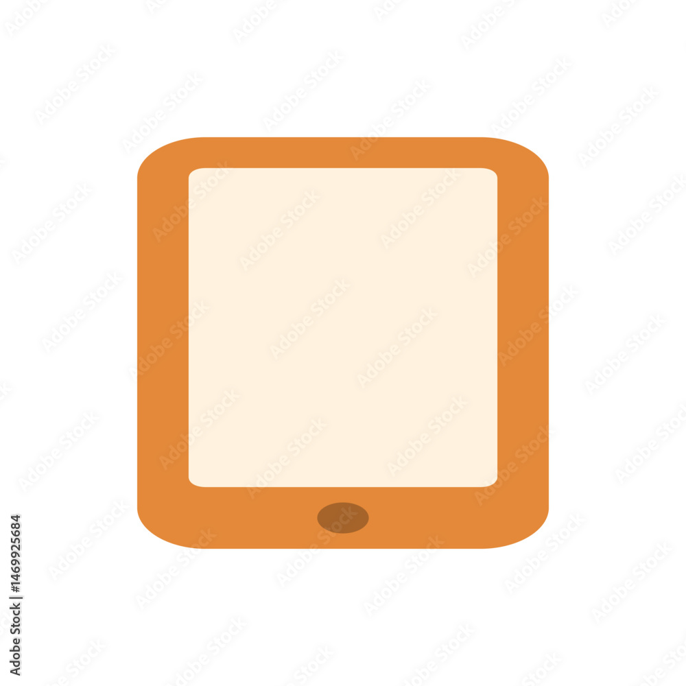 Poster illustration of a simple orange smartphone with a blank screen and a single circular button at the b