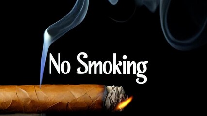 No Smoking Sign with Cigarette and Smoke on Black Background  