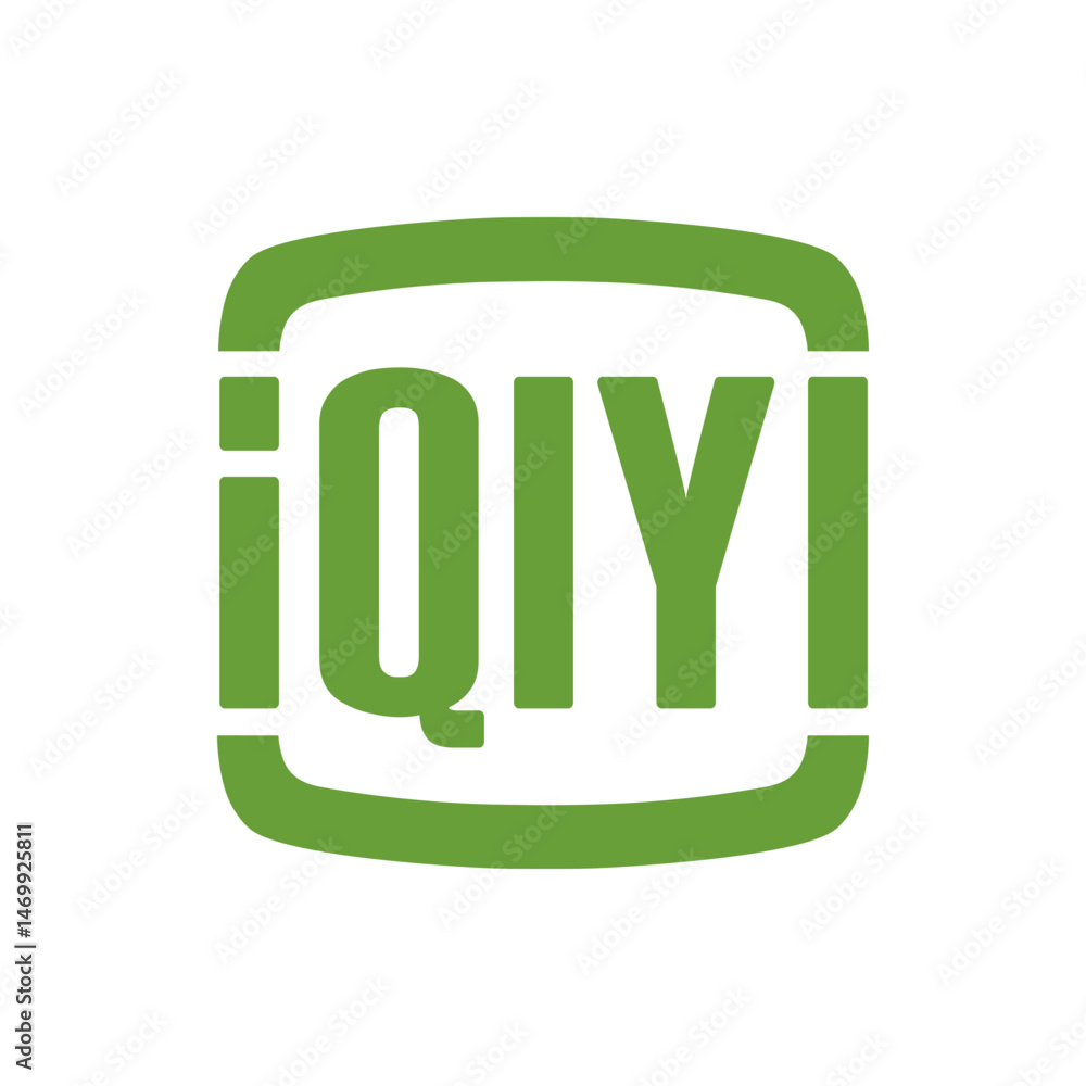 Poster green iqiyi logo with rounded rectangle border and stylized font on a white background image display