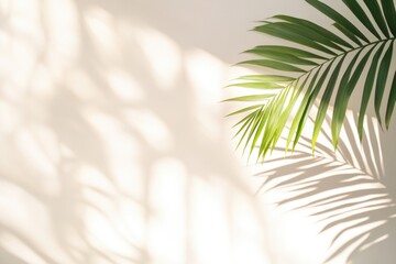 Palm leaf and shadow minimalist on background
