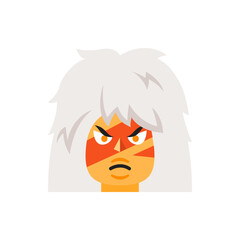 Illustration of a cartoon character with white hair and orange markings on their face looking angry