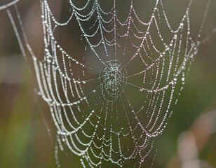Dew Drops On Colorful Spiderweb
