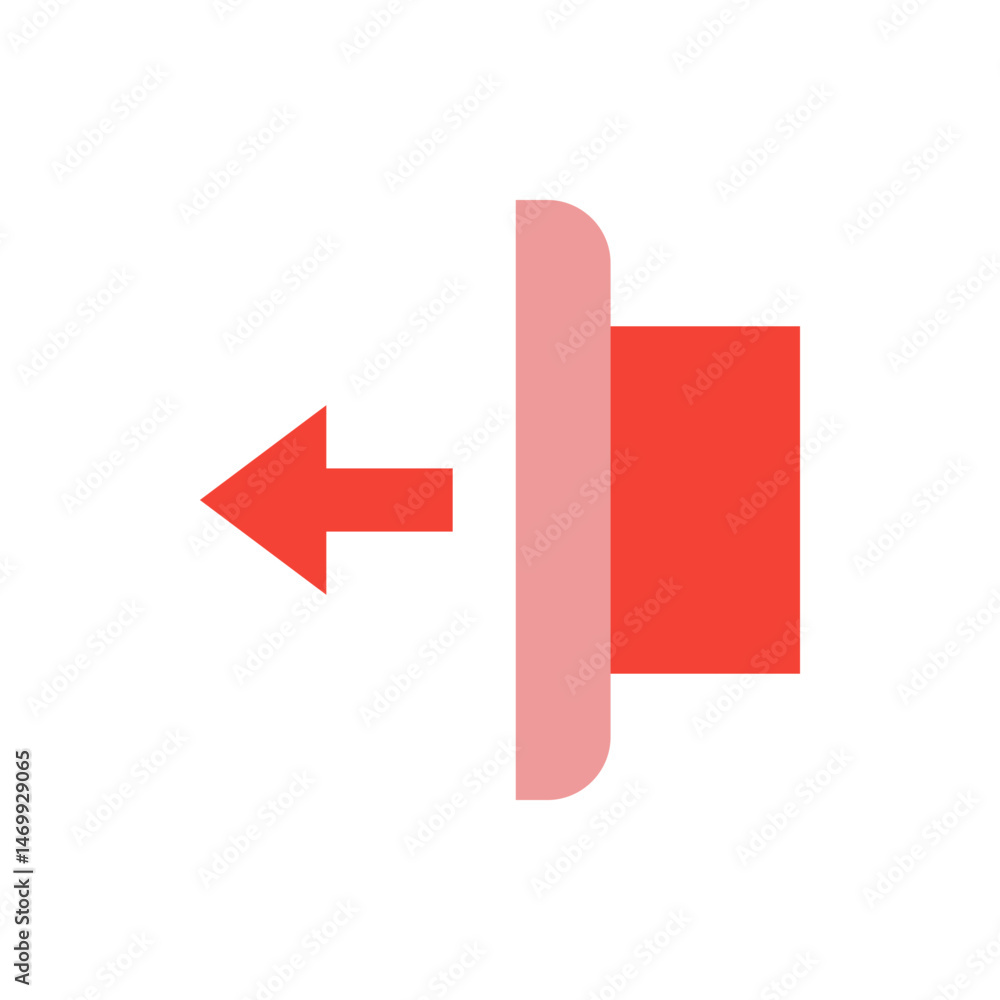 Poster a left arrow pointing towards a pink vertical bar and a red square overlapping the right side of the
