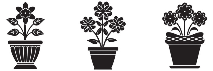 Beautiful flower vase flower pot silhouette, flower vector illustration on a white background 