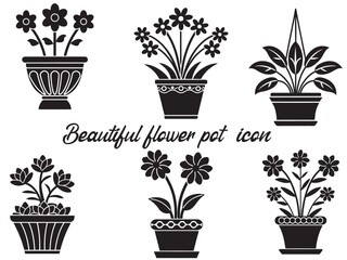 Beautiful flower vase flower pot silhouette, flower vector illustration on a white background 