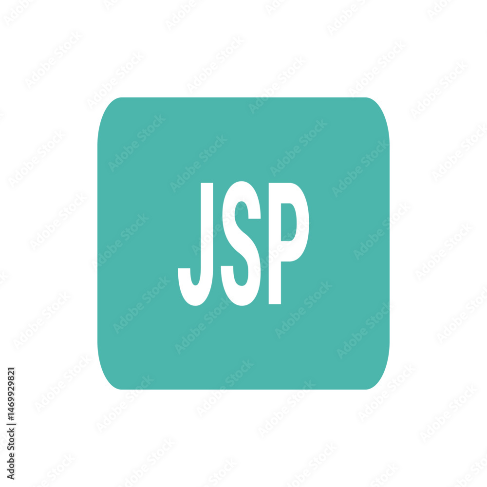 Poster a teal rounded rectangle containing the white letters jsp centered inside the shape on a white backg