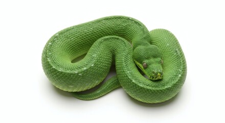 Obraz premium Green Tree Python Coiled on White Background Isolated