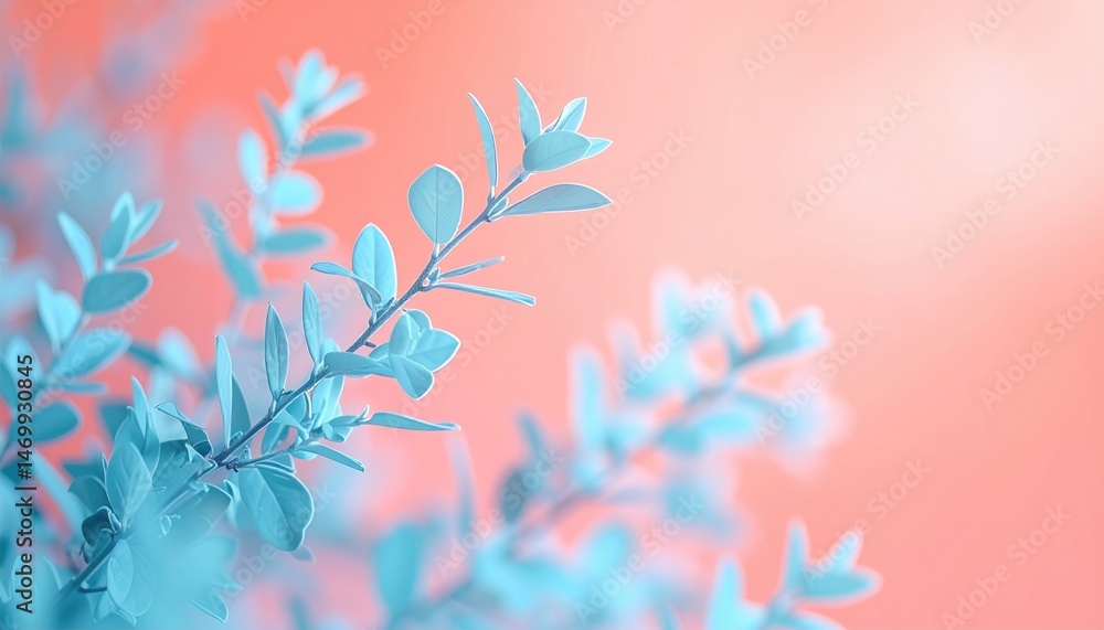 Poster serene botanical scene nature setting leafy branches soft color palette close-up focus tranquility c