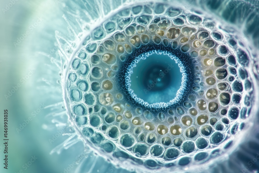 Aufkleber microscopic view of a cellular structure, resembling an eye with concentric circles and bubble-like 