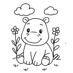 hippopotamus isolated on white background coloring page,  printable worksheets for preschool.