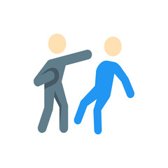 Illustration of two stick figures, one in gray throwing a punch at a blue stick figure, on white background