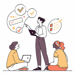 Team collaboration and planning illustration depicting project management process