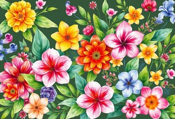 Vibrant watercolor floral bouquets, diverse blooms & lush leaves, ideal for design projects,  art,  graphic