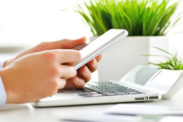 Hands holding tablet on desk