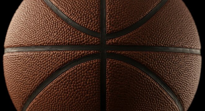 Textured basketball close up detail of sports equipment on dark background