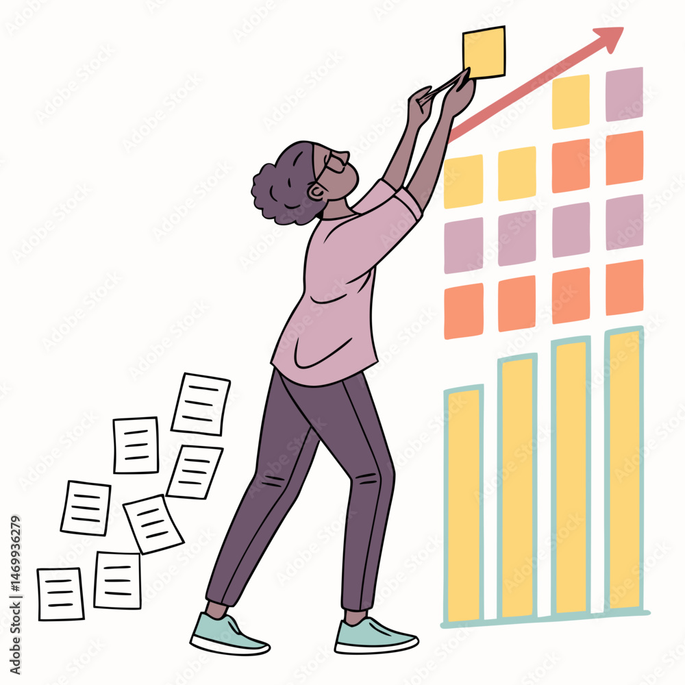 Aufkleber agile project management illustrated with a person working on a task board