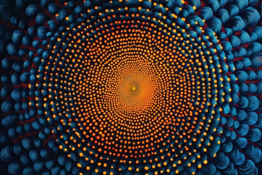 Intricate circular design of radiating dots.