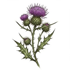 Detailed Purple Thistle Illustration with Green Spines