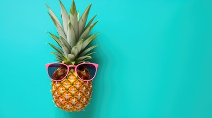 Pineapple with Sunglasses on the blue background