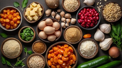 Healthy ingredients top view.