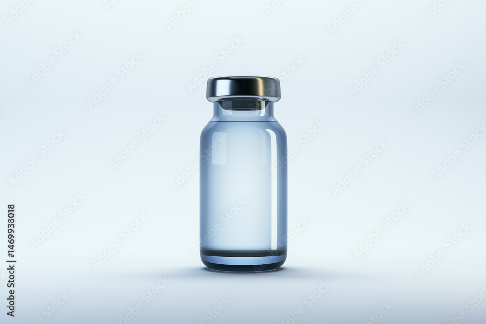 Poster blank medical vial mockup with metallic cap on light background for branding and packaging design pr
